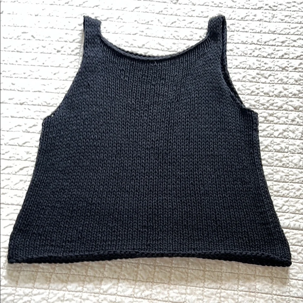 Eileen Fisher chunky cotton knit black sweater tank - Picture 1 of 4